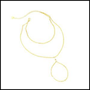 Dainty Gold Plated Hand Chain Bracelet Set Trendy Adjustable Ring Bracelet